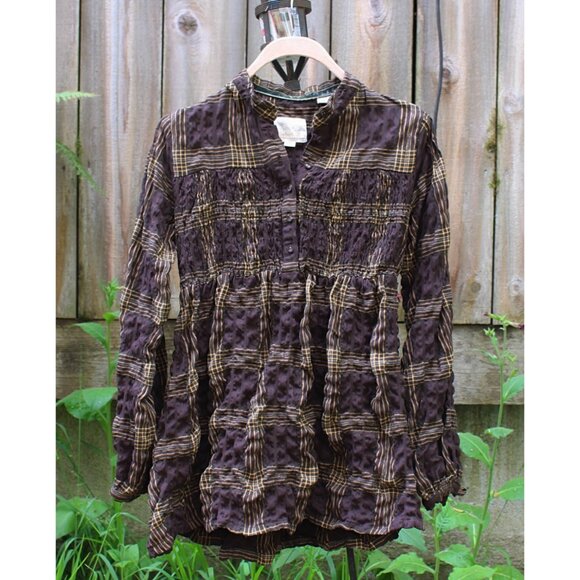 Timberland - Heavyweight Smock Front Tunic in Brown Plaid, size Large - Picture 2 of 13